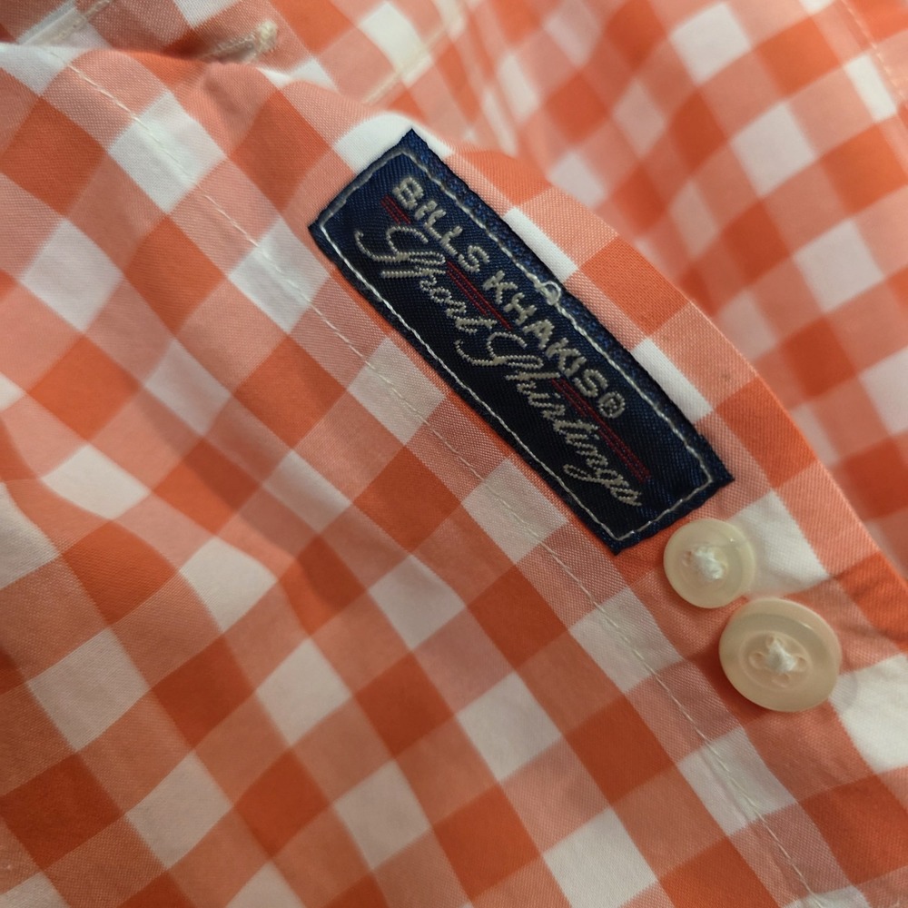 Bills Khakis Orange White Gingham Preppy Casual Long Sleeve Button Down XL Men's - Picture 2 of 8